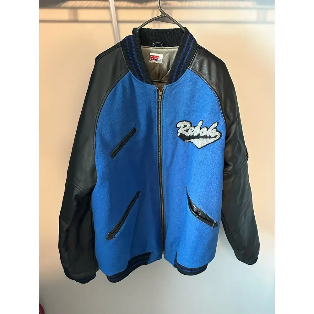 VTG MADE IN USA MEN'S XL 80’s Reebok Sports JACKET TENNIS OPEN Letterman Leather - Picture 1 of 7